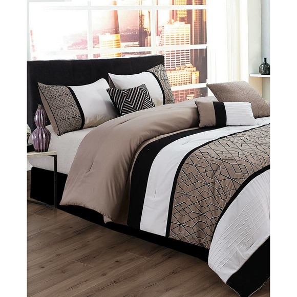 Hallmart Collectibles Sergio Geometric 7-Pc. Comforter Set - FULL - Taupe Multi - Picture 8 of 8